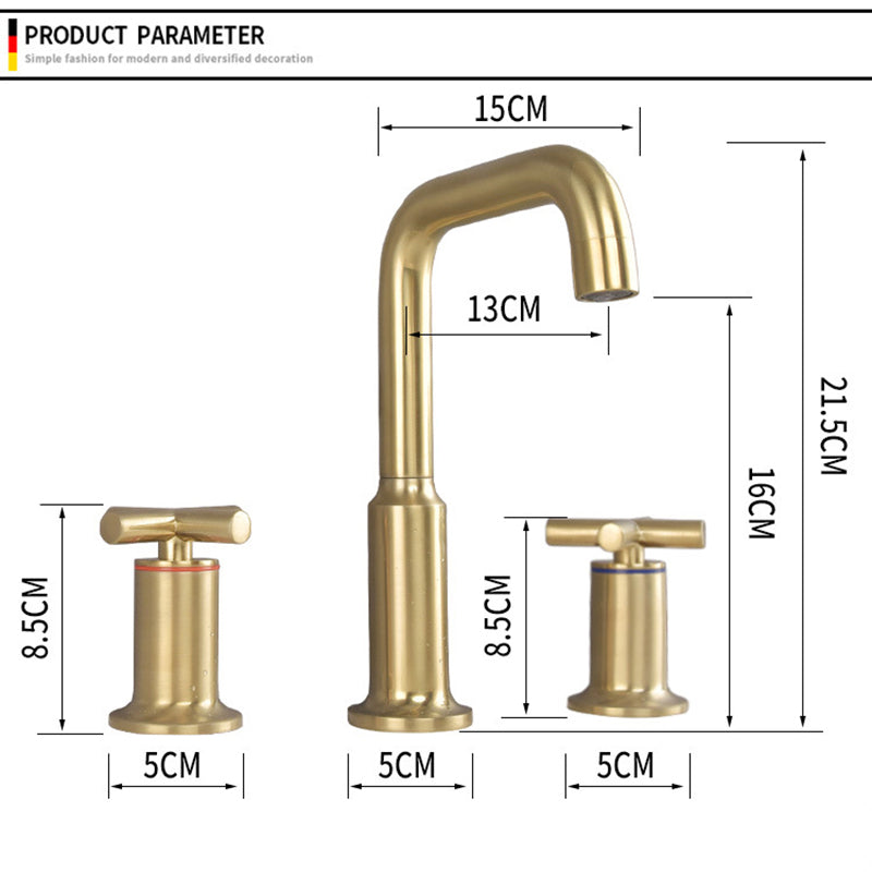 Luxury Gold 3 Hole Bathroom Faucet with Waterfall Spout