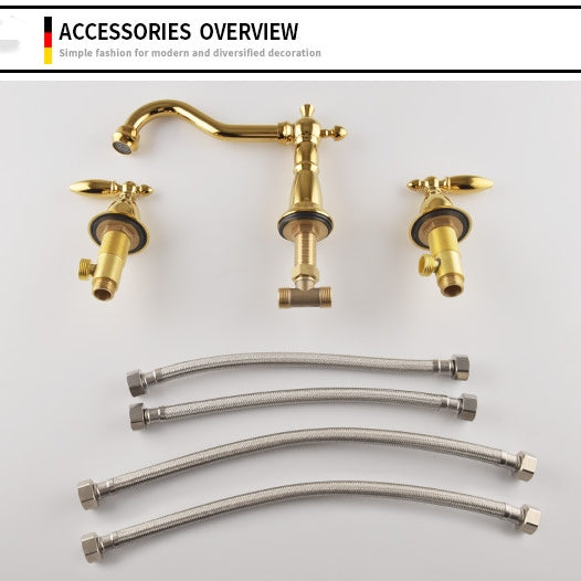 Classic Brass Two Handle Bath Faucet for 3 Hole Sink