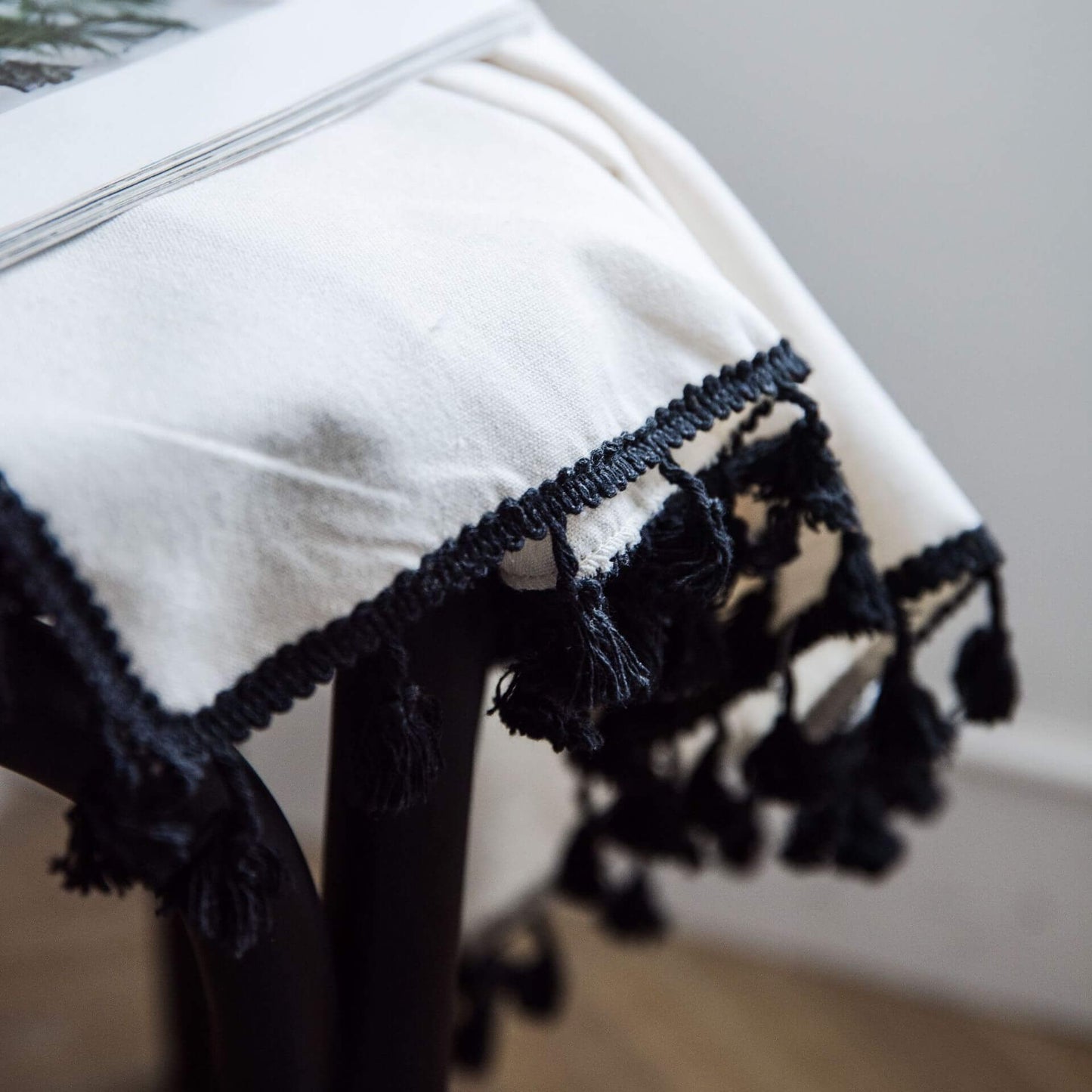 Natural Textured Beige Drapes with Black Trim