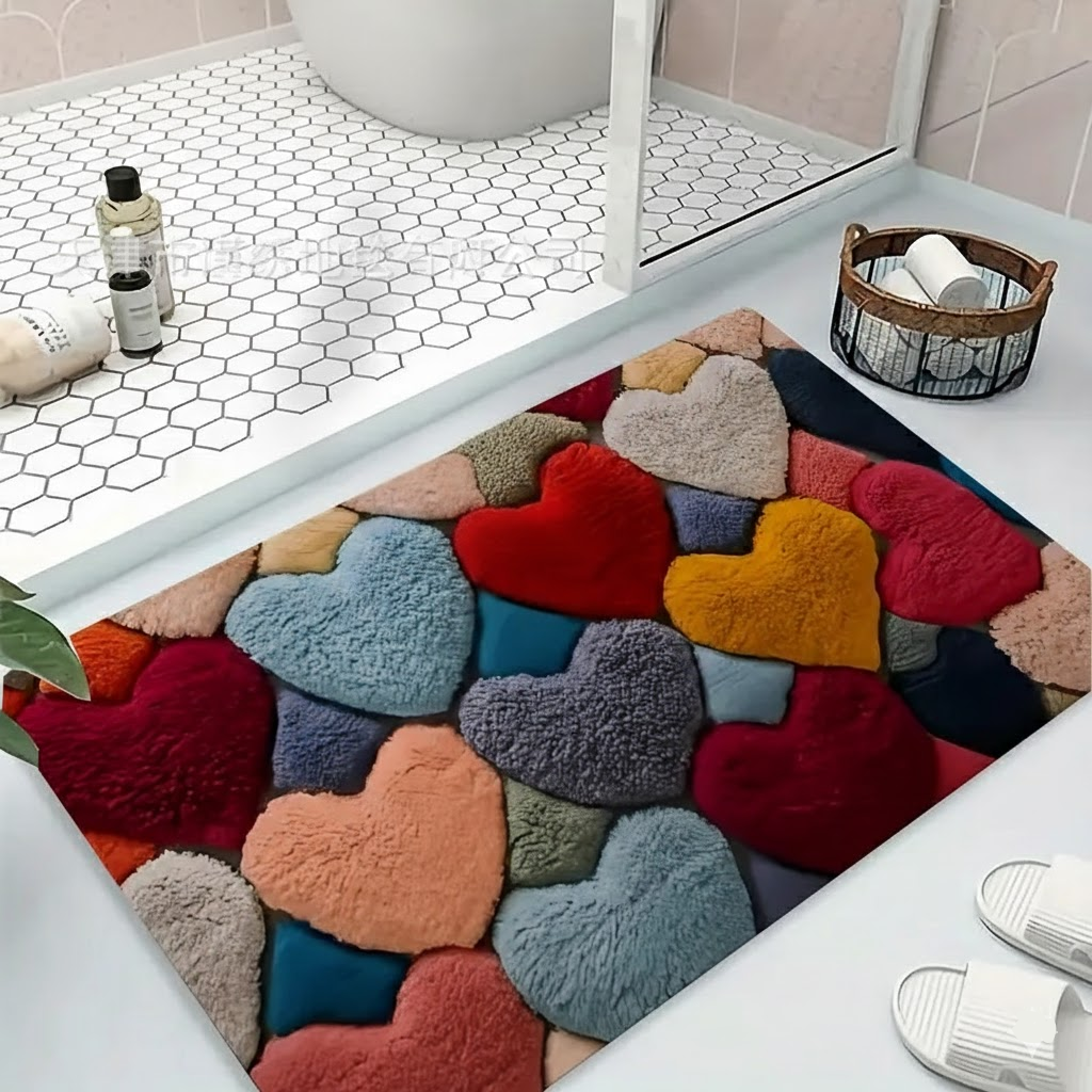 Colorful Heart Design Anti Slip Entry Mat