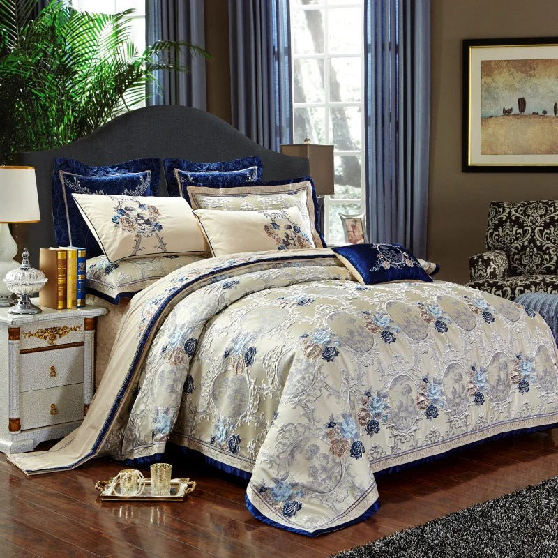 Beautiful Floral Pattern Bedding Set with Embroidery