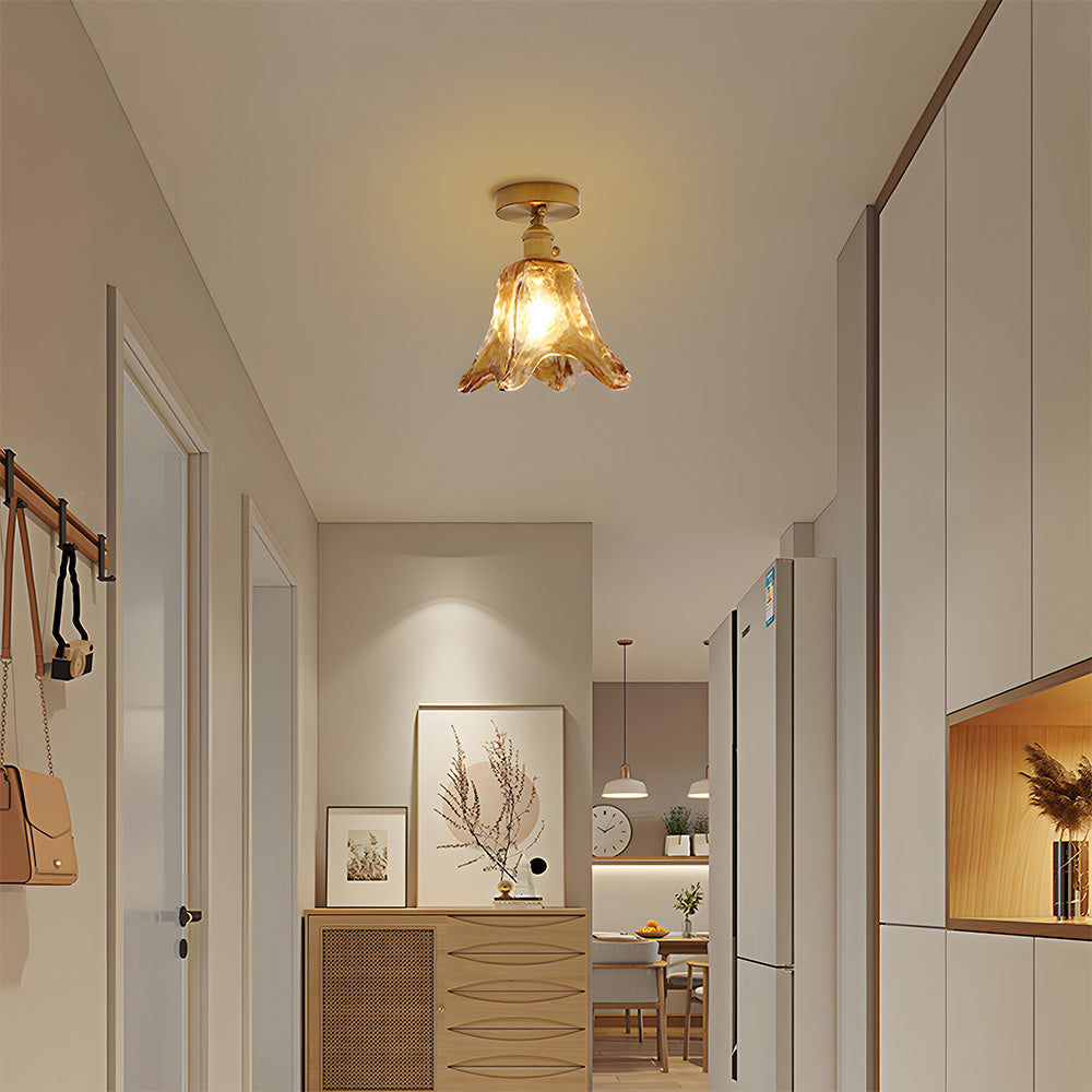 AmberGlow | Vintage Elegant Brass Flush Mount Ceiling Light Fixture 13