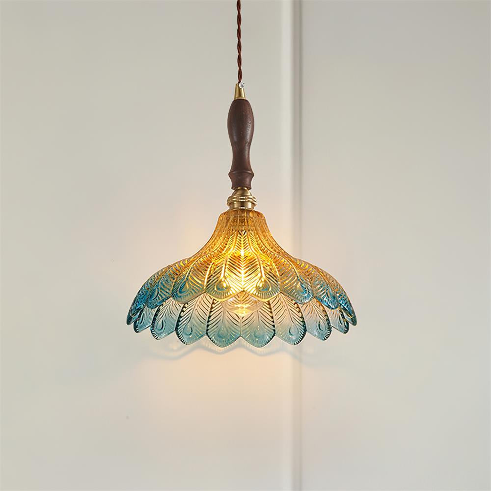 AzureGlow | Elegant Vintage Glass Brass Pendant Light Fixture 8