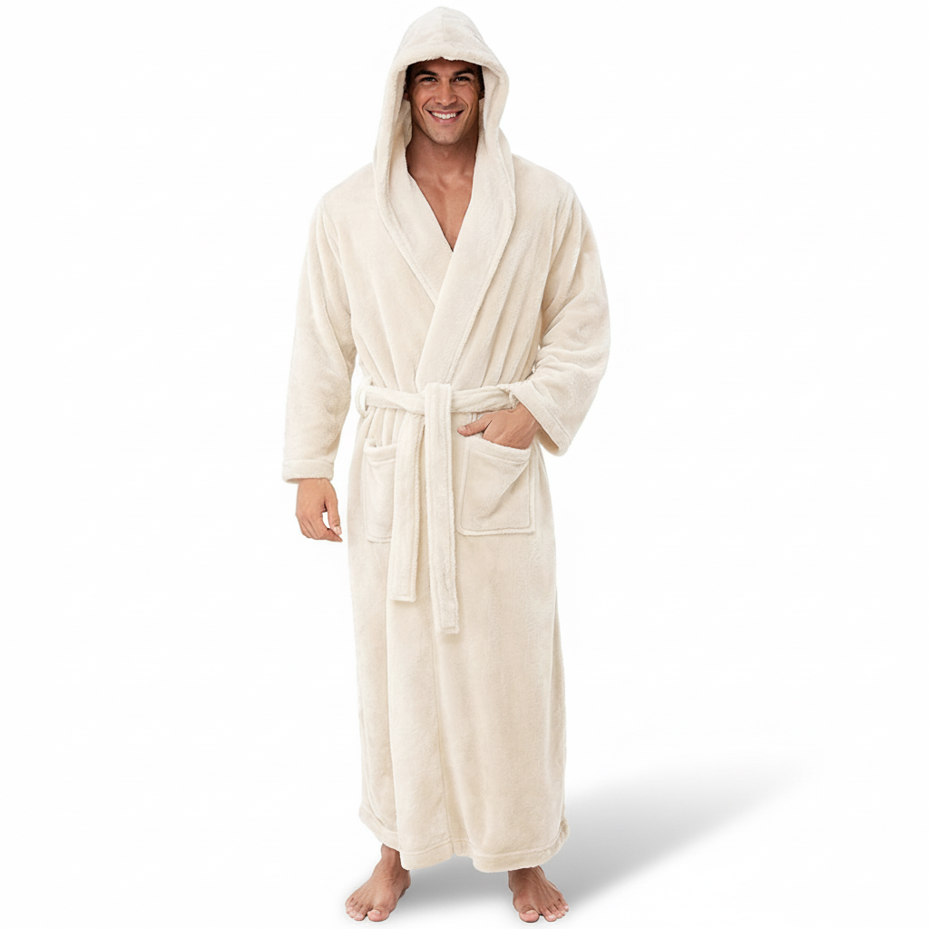 Cozy Mens Fleece Hooded Robe Soft Winter Loungewear
