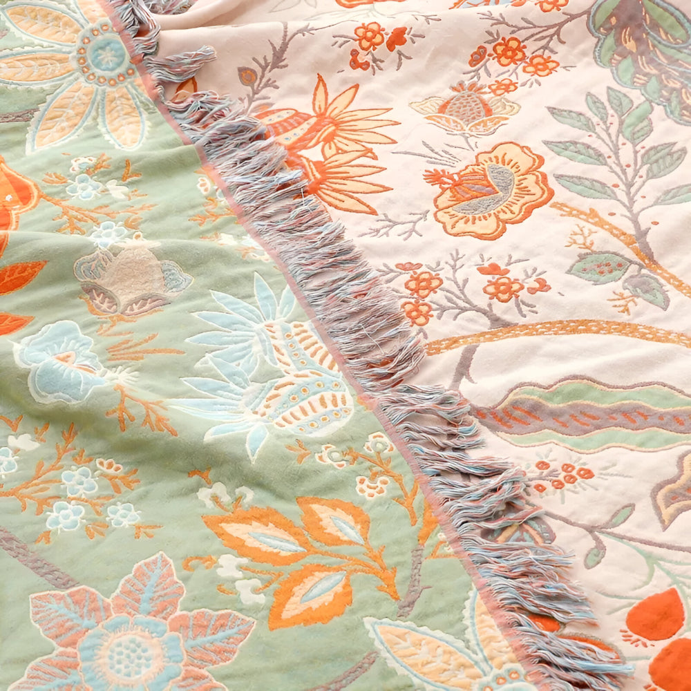 Colorful Floral Fringed Throw Blanket