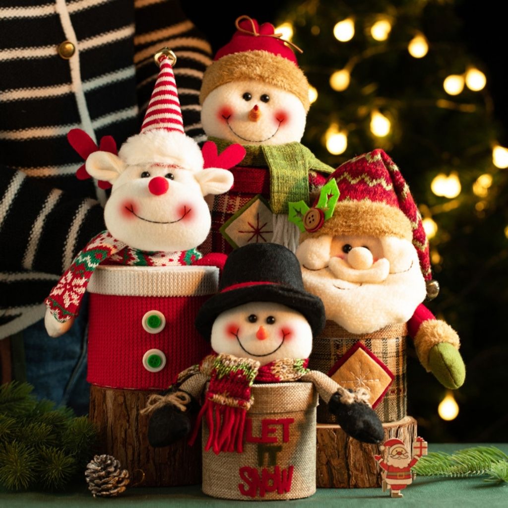 Red and white Christmas treat container with soft fabric
