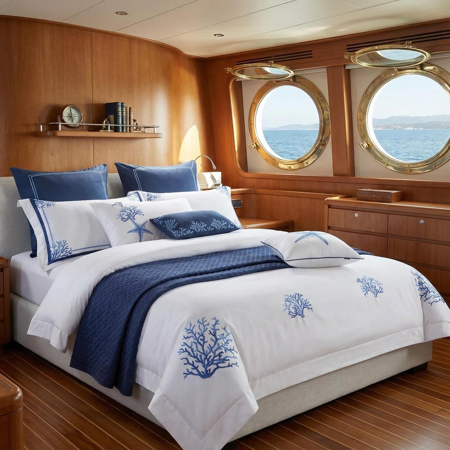 Luxurious Navy Blue Embroidered Bedding Set Cotton Duvet Cover