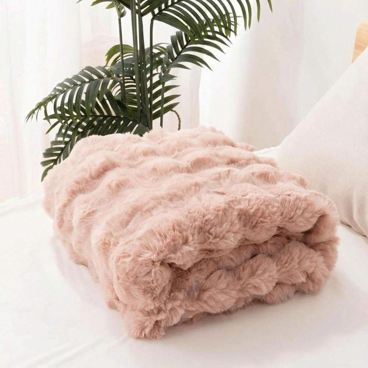 Cozy Pink Plush Rabbit Throw Blanket Set