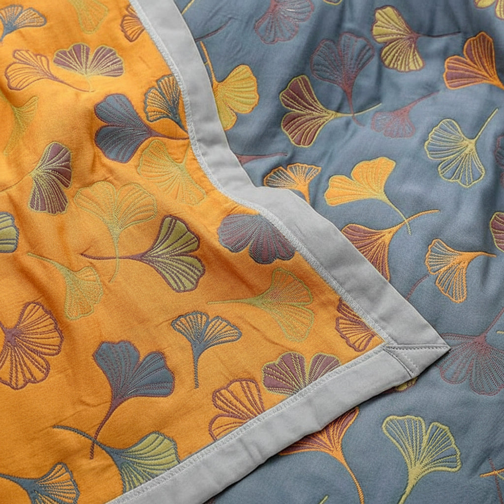 Soft Plush Reversible Blanket with Leaf Design