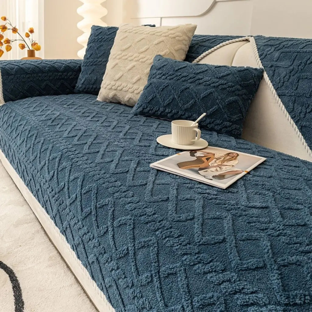 Thick comfort sofa protector with anti-slip design for geometric home textile appeal
