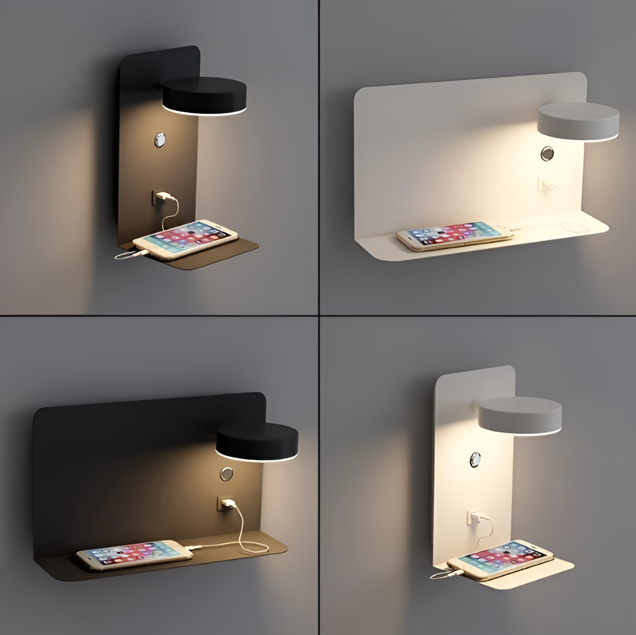 Space Saving Wall Lamp with USB Charger & Storage