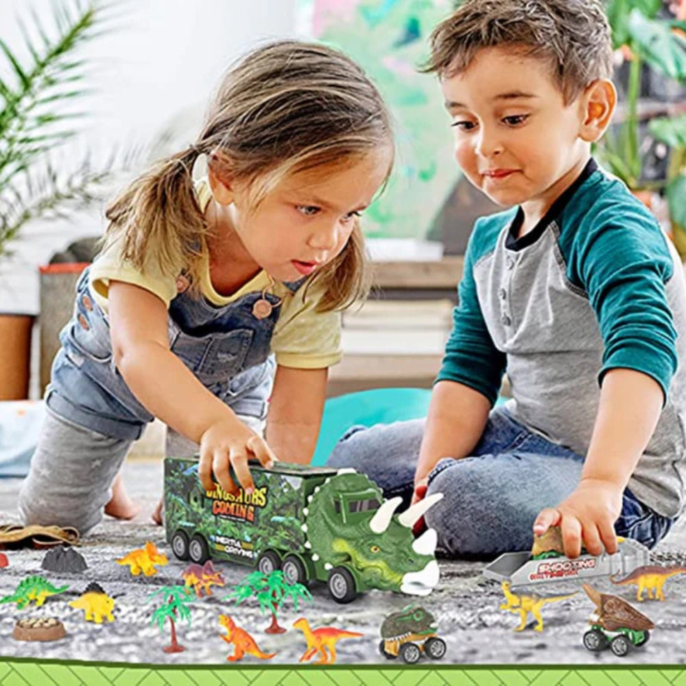DinoHaul – Dinosaur transport truck toy with mini cars and sound effects 4