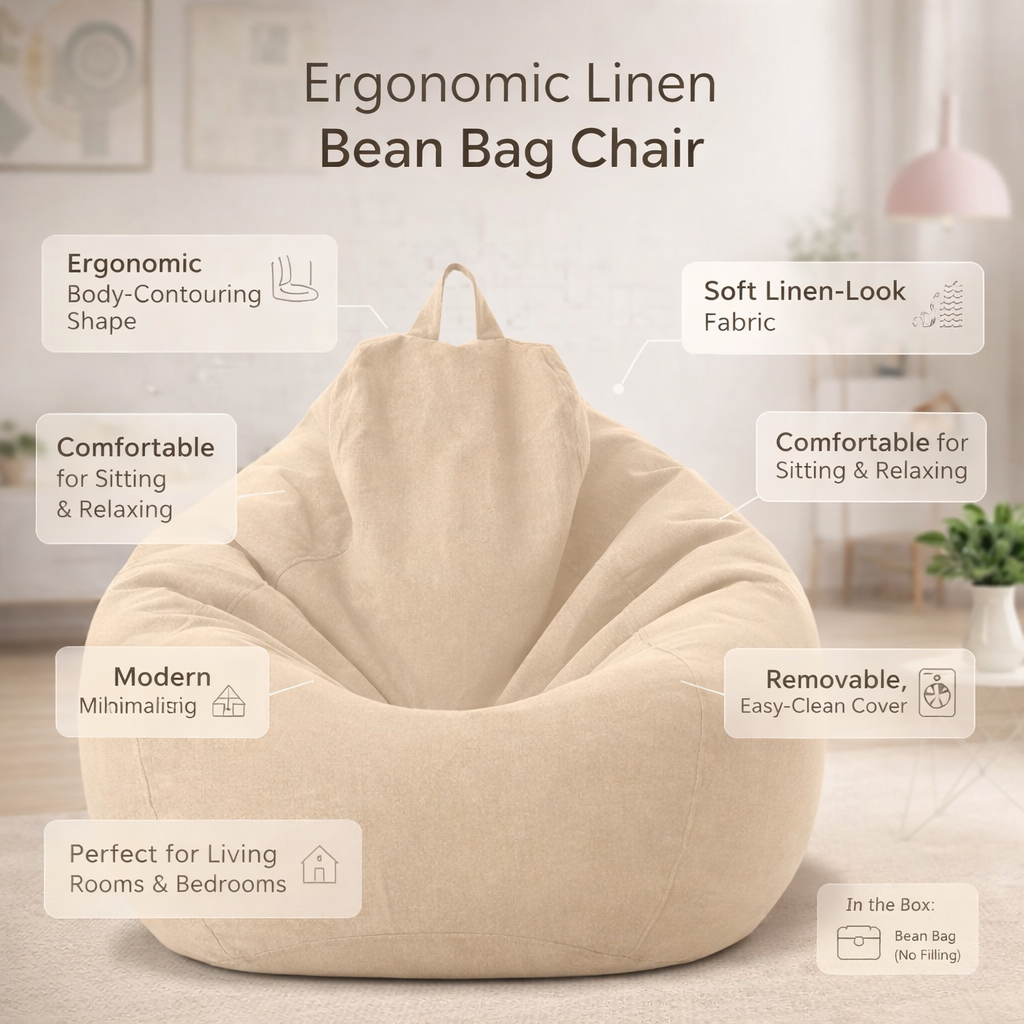Comfortable Linen Bean Bag Lounge Chair for Home