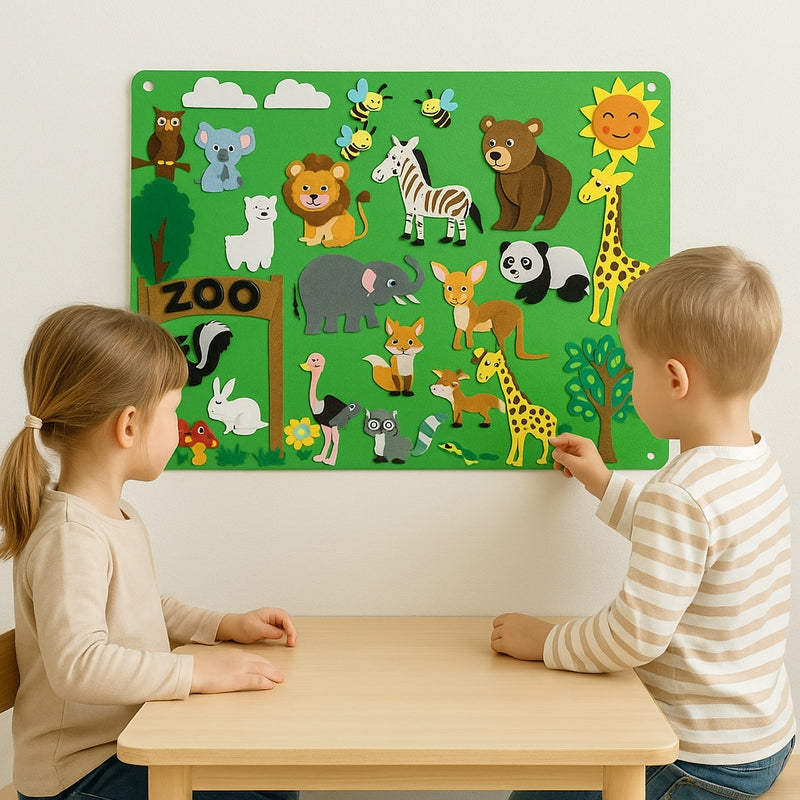 Felt Scene – Set of felt plates with movable animal motif and background layout 8