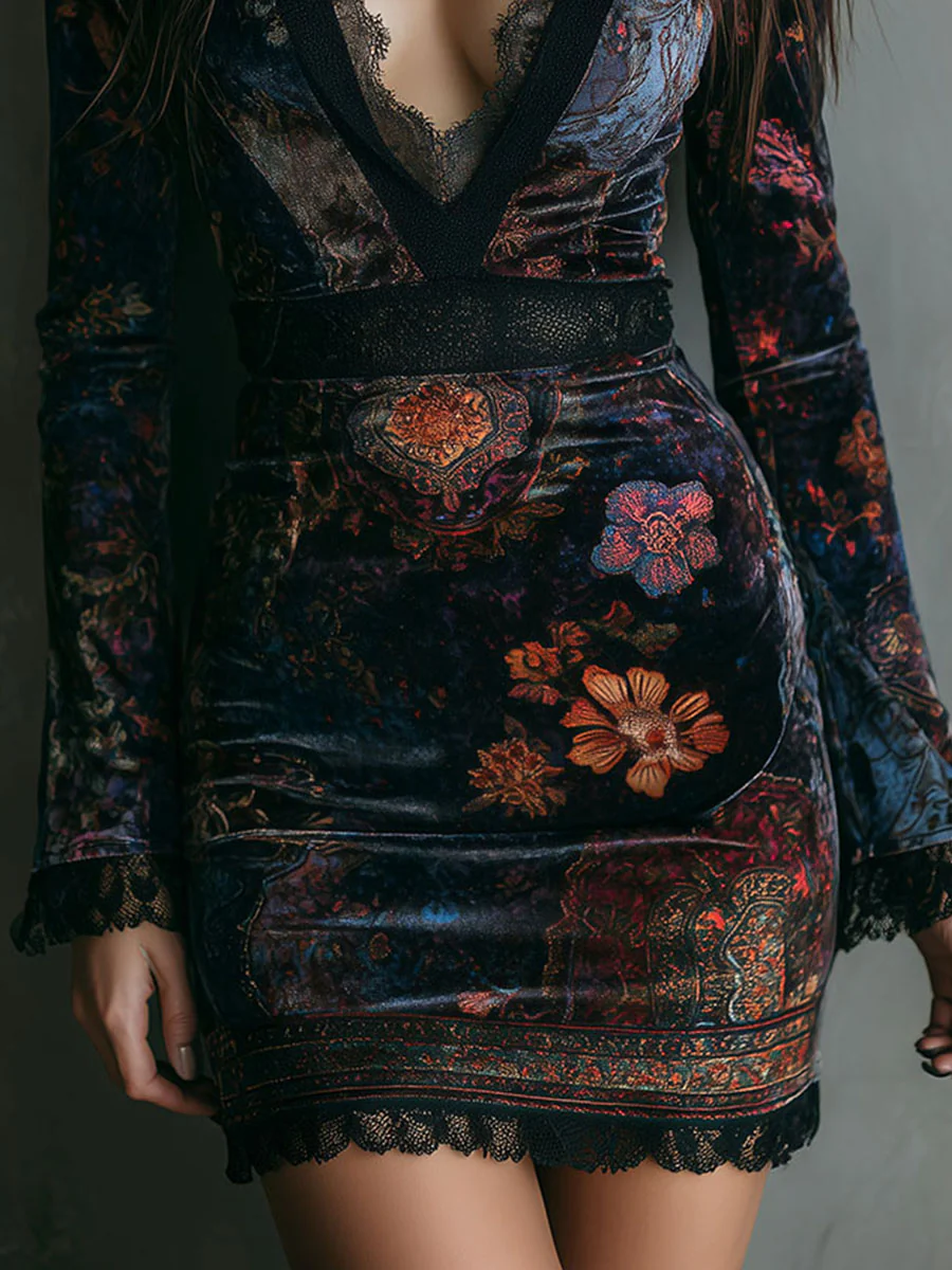 Florance | Women's Velvet Dress with Lace Neckline – Elegant Mini Dress for Irresistible Femininity 4