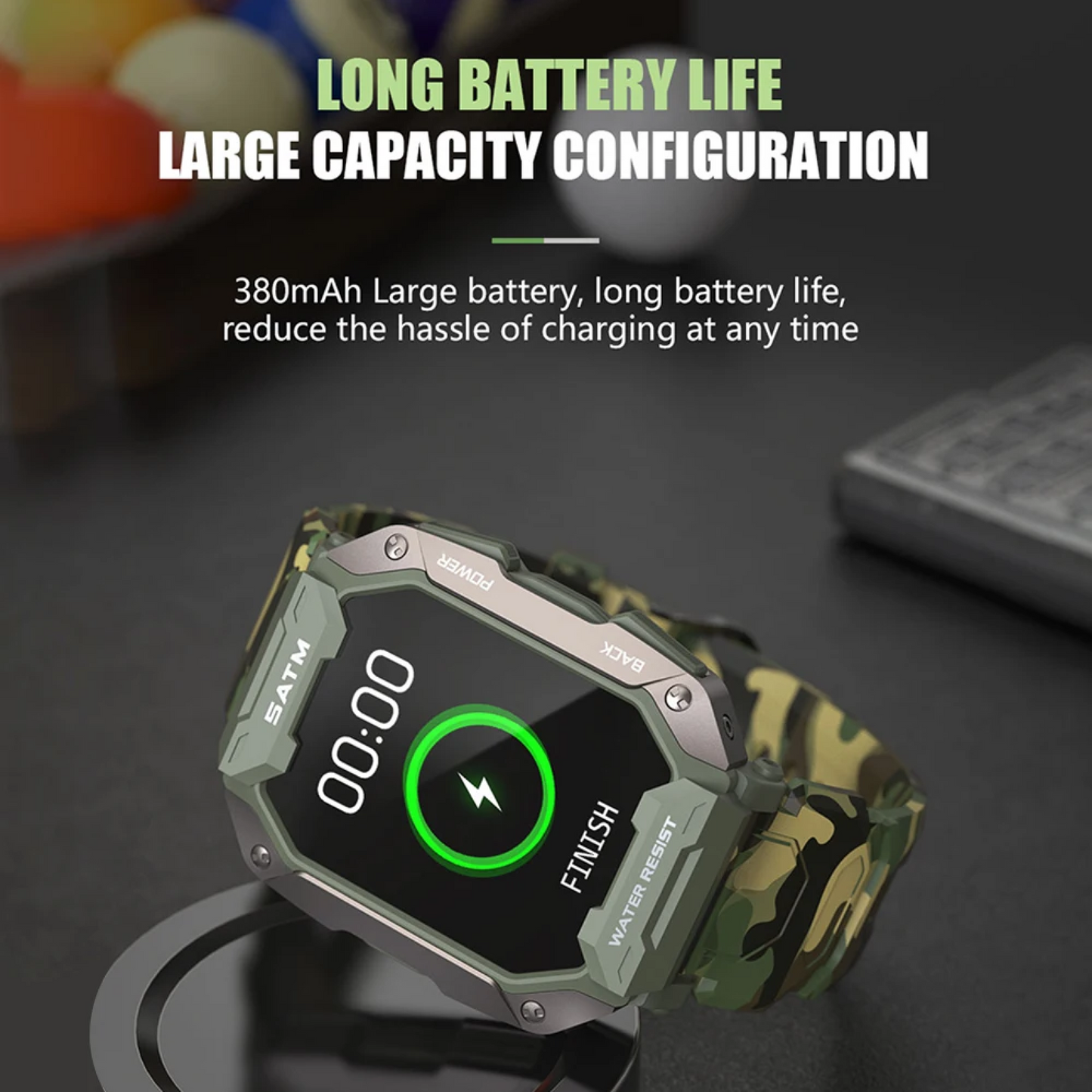 Rugged Outdoor Tactical Smartwatch With Long Lasting Battery