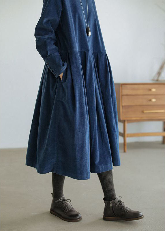 Navy Plus Size Corduroy A-Line Dress With Pockets