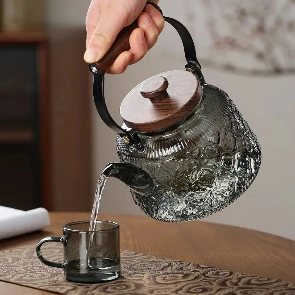 Transparent tea kettle wooden handle borosilicate glass brewing elegant tea accessories