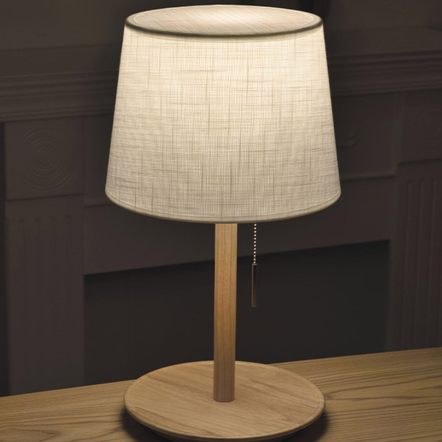 Brown Wooden Fabric Shade Table Lamp