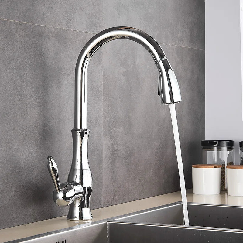 Luxury Brushed Gold Kitchen Faucet With Spray Nozzle
