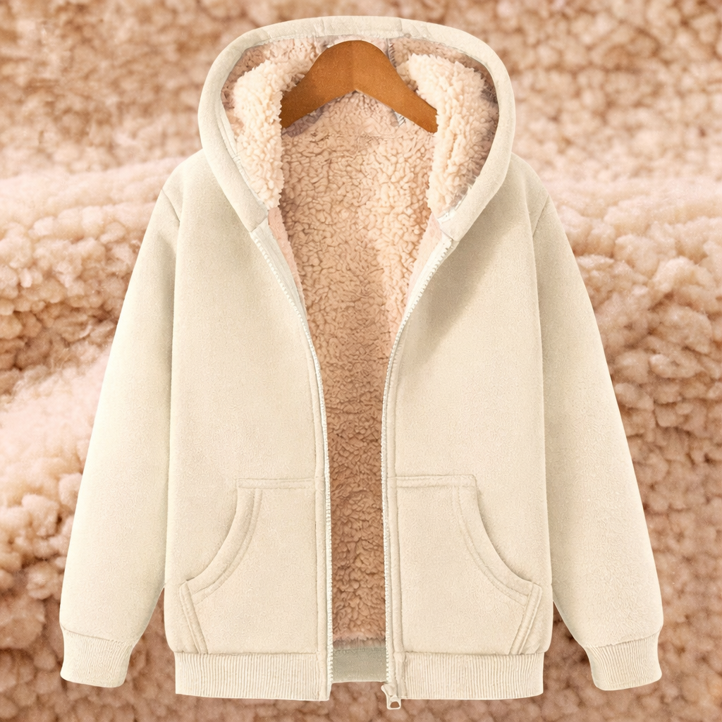 Warm Fleece Lined Zipper Hooded Sweatshirt Jacket