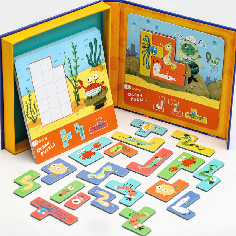Kids Educational Puzzle Ocean Animals Wood 17x17x2.5CM Safe and Durable 1