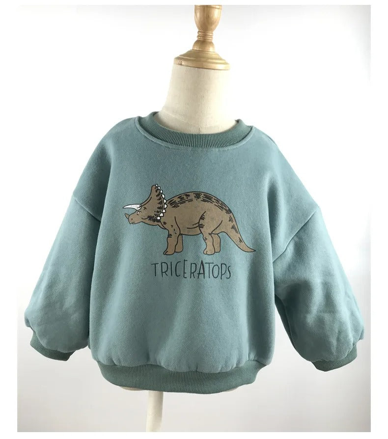 Title: Kids' Fun Dinosaur Print Sweater
Handle: kids-fun-dinosaur-print-sweater
Description: Check out our Kids' Fun Dinosaur Print Sweater! Made from 100% cotton and featuring a super cool green dino design, this comfy sweater is perfect for your little adventurers aged 6. Whether they're off to school or just chilling at home, they'll love wearing their new dino pals!
Variants:
- Size: 6
- Color: Green
Get ready for some dino-mite style!