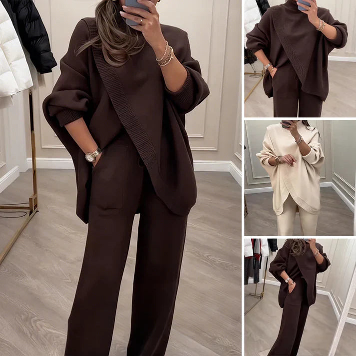 Relaxed Elegance | Women's Loungewear Set with Wrap Design & High-Waisted Pants – Effortless Style for Modern Comfort 4
