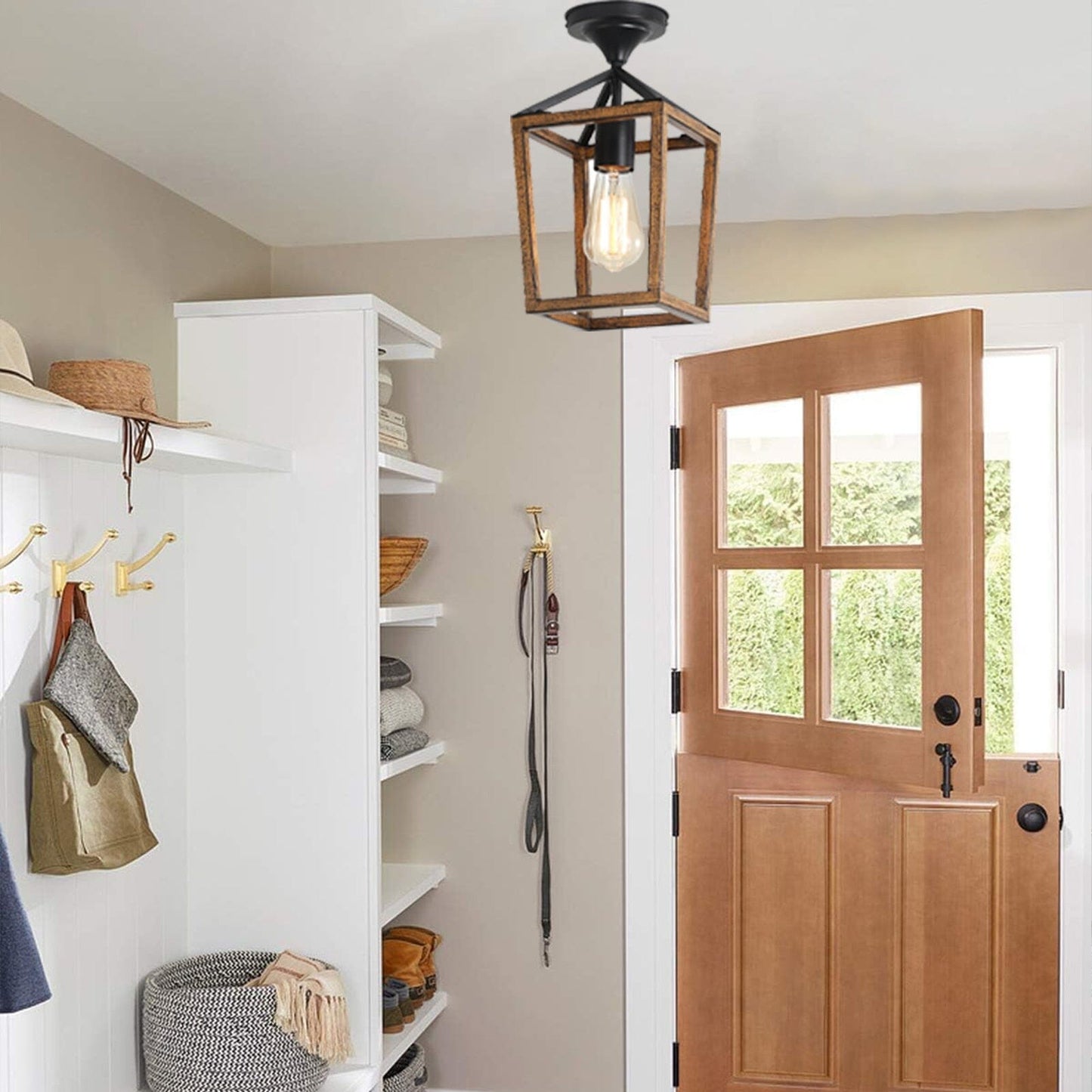 Rustic Wood Flush Mount Ceiling Light Fixture