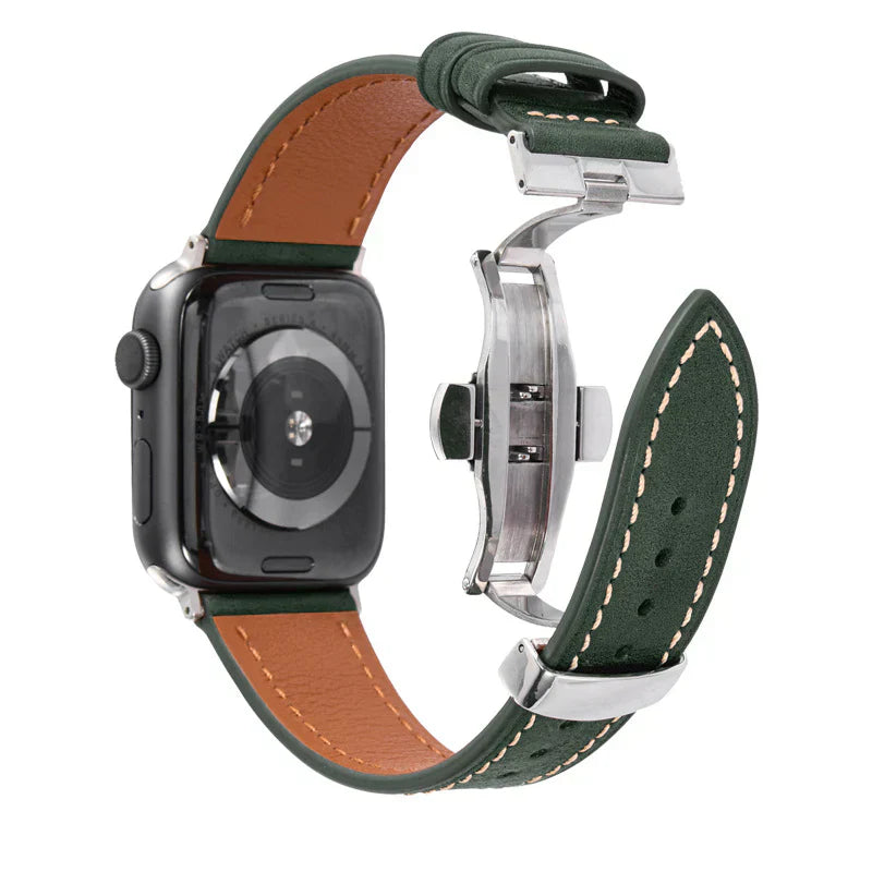 Premium Leather Strap for Apple Watch with Silver Buckle