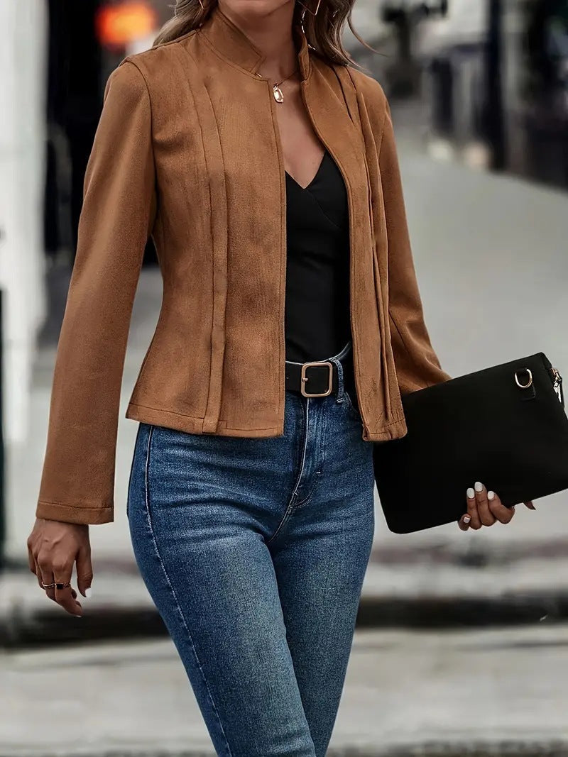 Slim Fit Wool Blend Jacket for Women – Stand Collar Tailored Coat for Fall and Winter Fashion 3