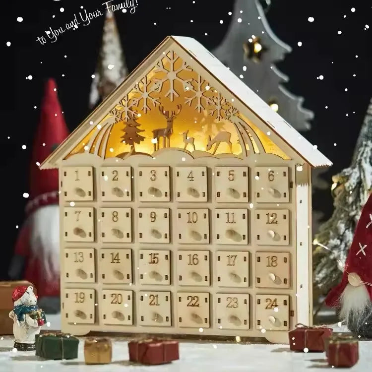 TimberGlow | Elegant Wooden Advent Calendar with Decorative Holiday Lights 7