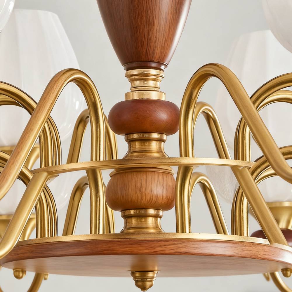 Luxury Gold Walnut Crystal Ceiling Lamp