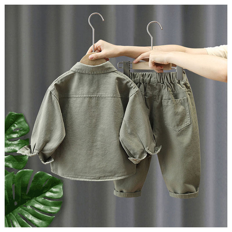 Unisex Kids' Outfit Set Cotton Jacket and Pants Beige Green 0-7 Years 5