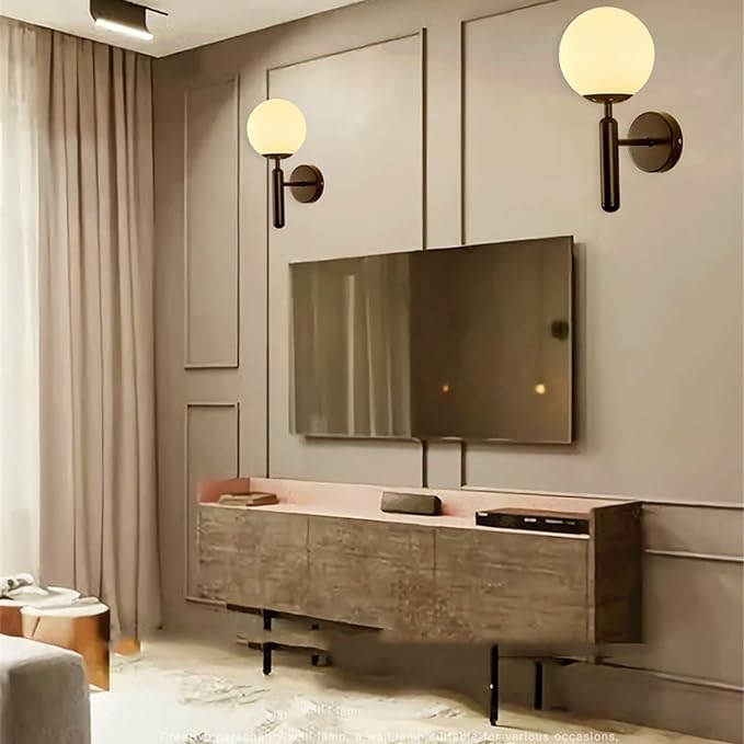 Bright Glass Globe LED Wall Light in Brass Finish