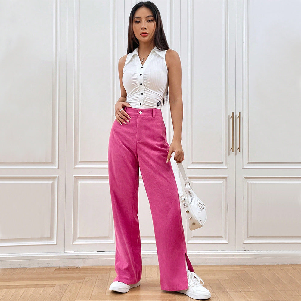 VelvetEase | Chic Modern Wide Leg Corduroy Trousers for Women 4