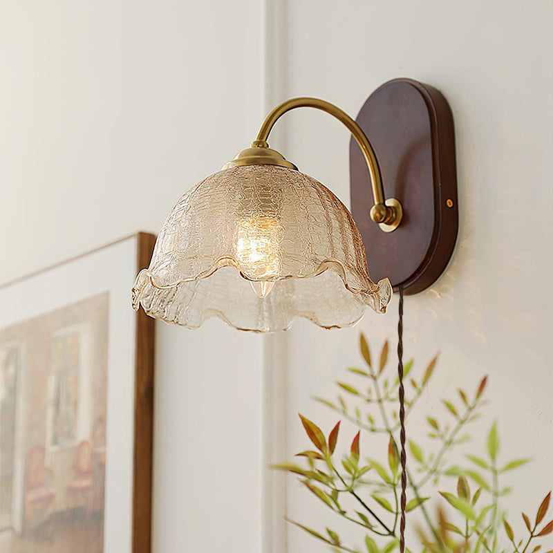 VintageCharm | Elegant Classic Glass Wall Sconce with Walnut Base 2