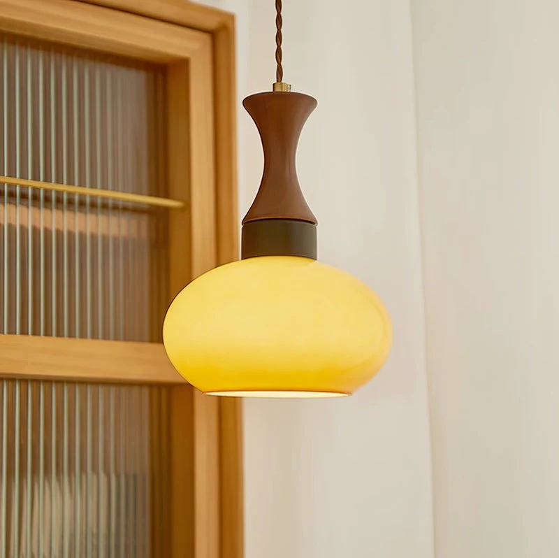 Zeylon | Elegant Retro Glass and Wood Kitchen Pendant Lighting 9