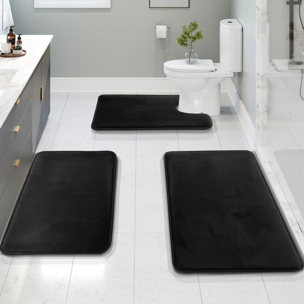 Soft Plush Bathroom Mat Set 3-Piece Anti-Slip