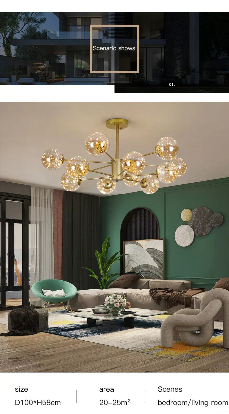 Luxury Glass Pendant Chandelier Light Fixture