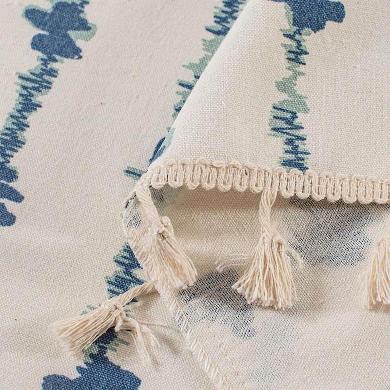 Navy Blue Tassel Door Curtain in Natural Cotton Fabric