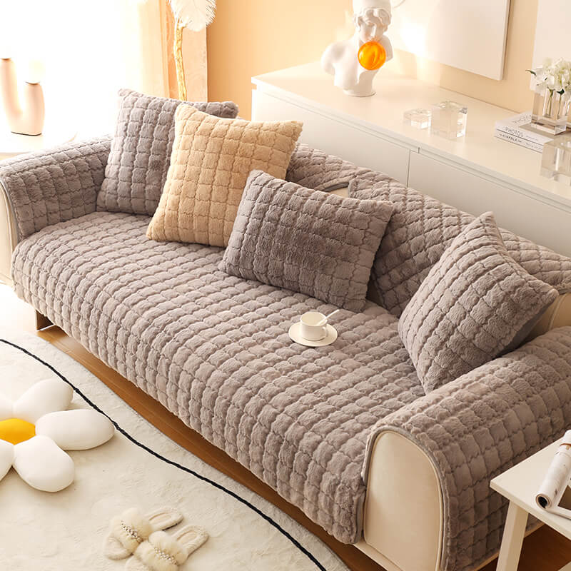 Fuzzy Slip Resistant Sofa Protector with Grip Bottom
