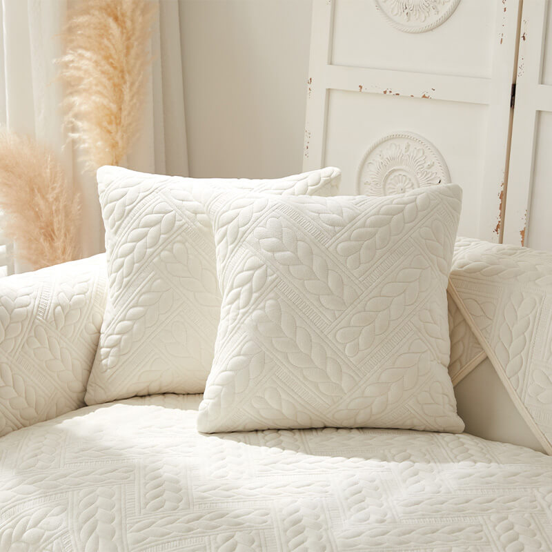 Soft Plush Anti-Slip Sofa Cover with Embroidered Design