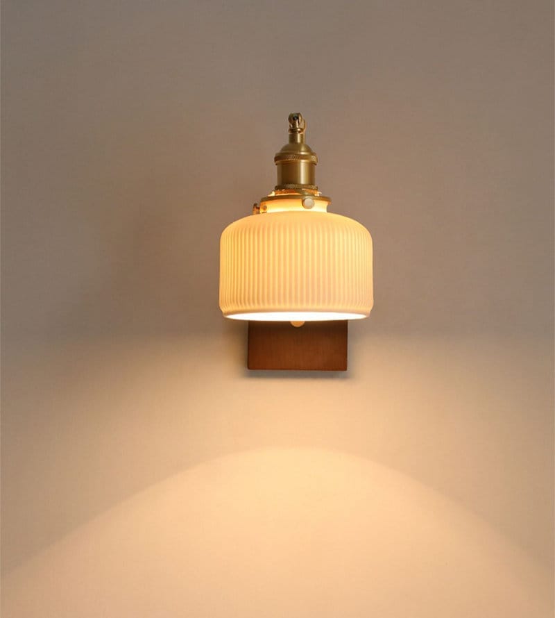 Classic Ceramic LED Wall Lamp With Wooden Mount