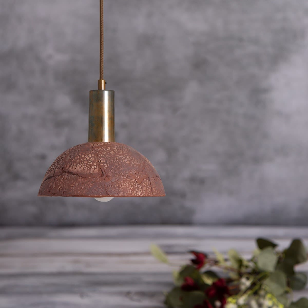 Natural Ceramic Hanging Lamp in Red Finish, 20cm
