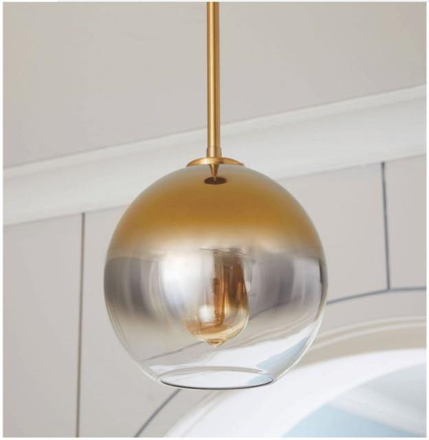 Elegant Glass Pendant Lamp in Amber and Silver