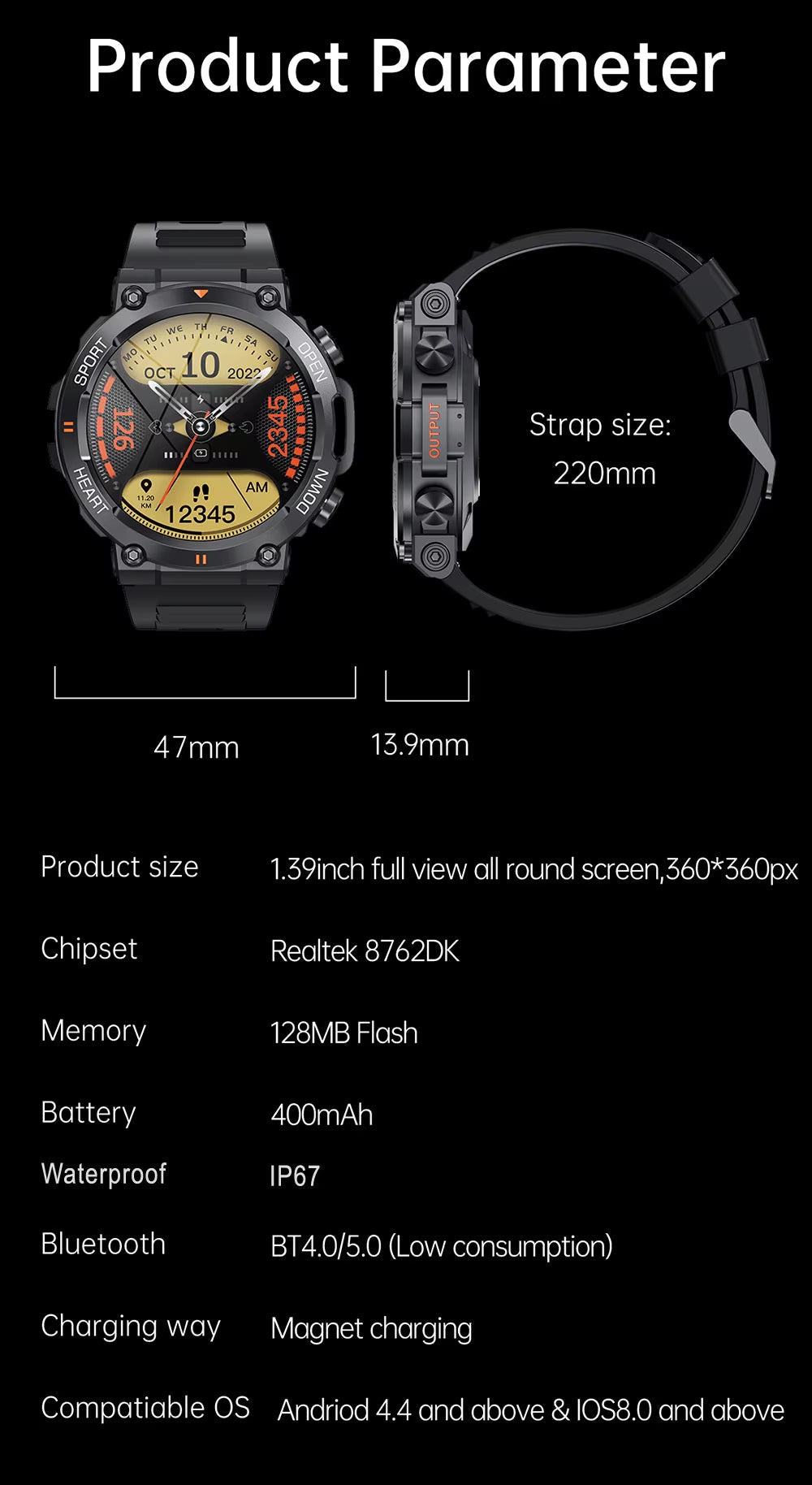 Rugged Outdoor Tactical Smartwatch with Long Battery Life