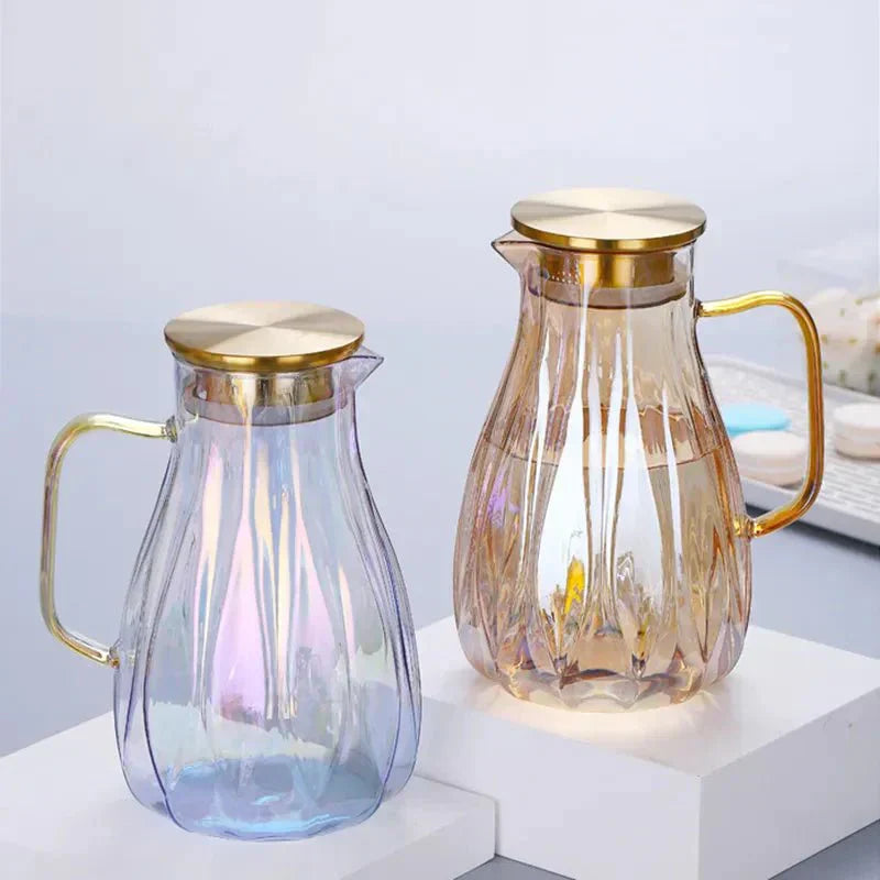 Clear Water Pitcher With Metal Lid And Tumblers