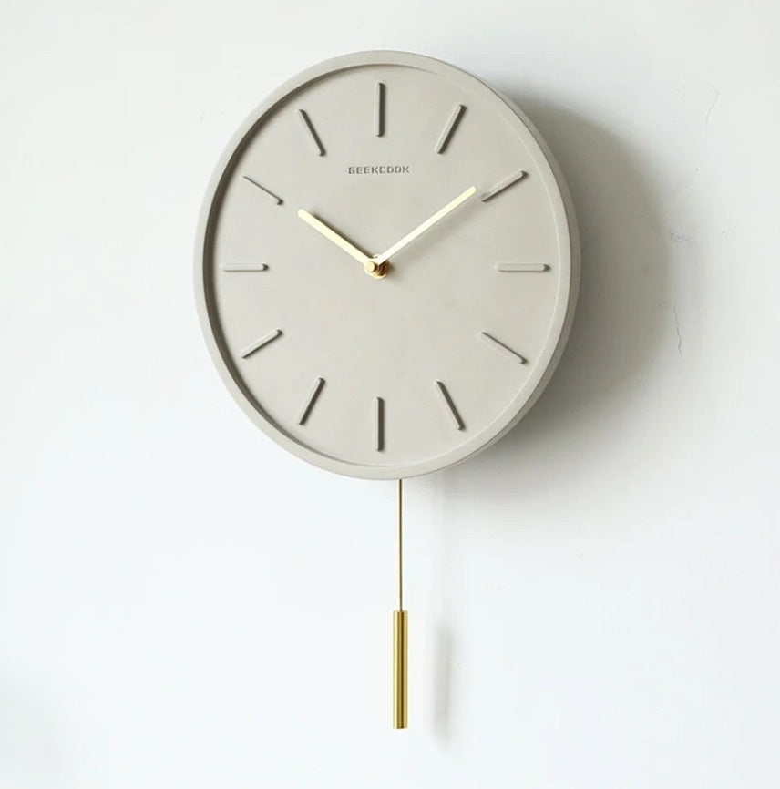 Rustic Industrial Concrete Wall Clock With Metal Accent