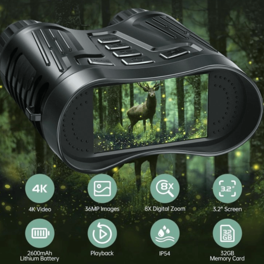 Night Vision Binoculars 8x Zoom 4K Video 3.2 Inch Screen